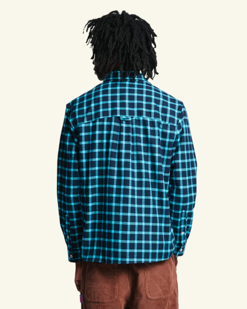 Au Vieux Campeur - Paid Holidays - Elmer Flannel Shirt - Navy & Turquoise