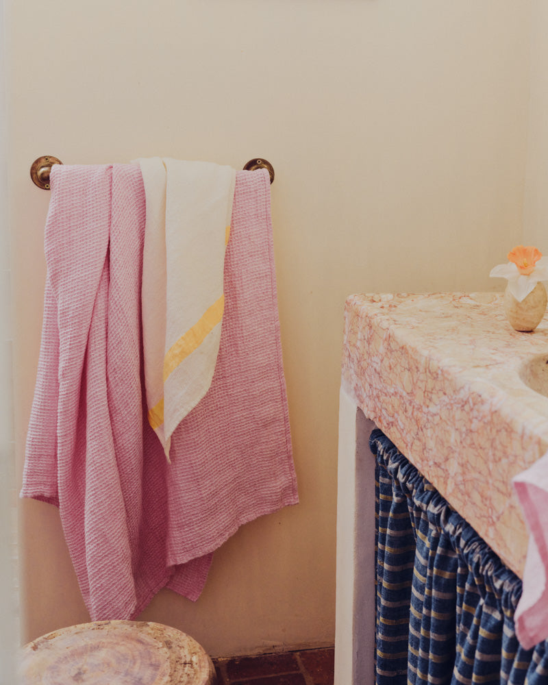 Merci - Serviette De Bain En Lin Waffle - Rose Granité