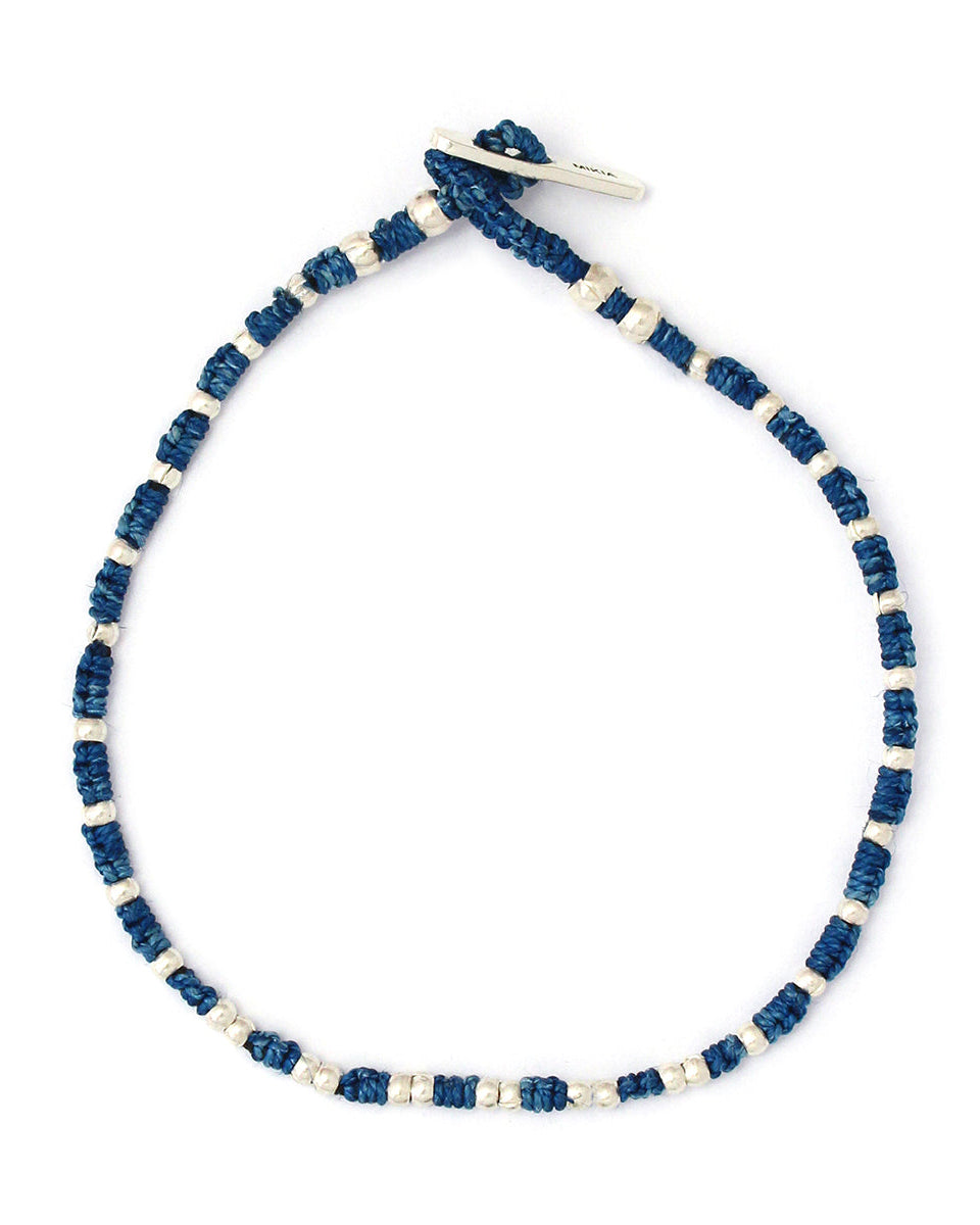 Mikia - Bracelet Small Silver Beads - Bleu