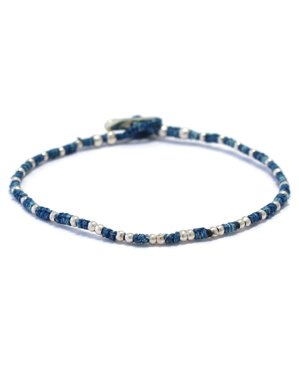 Mikia - Bracelet Small Silver Beads - Bleu