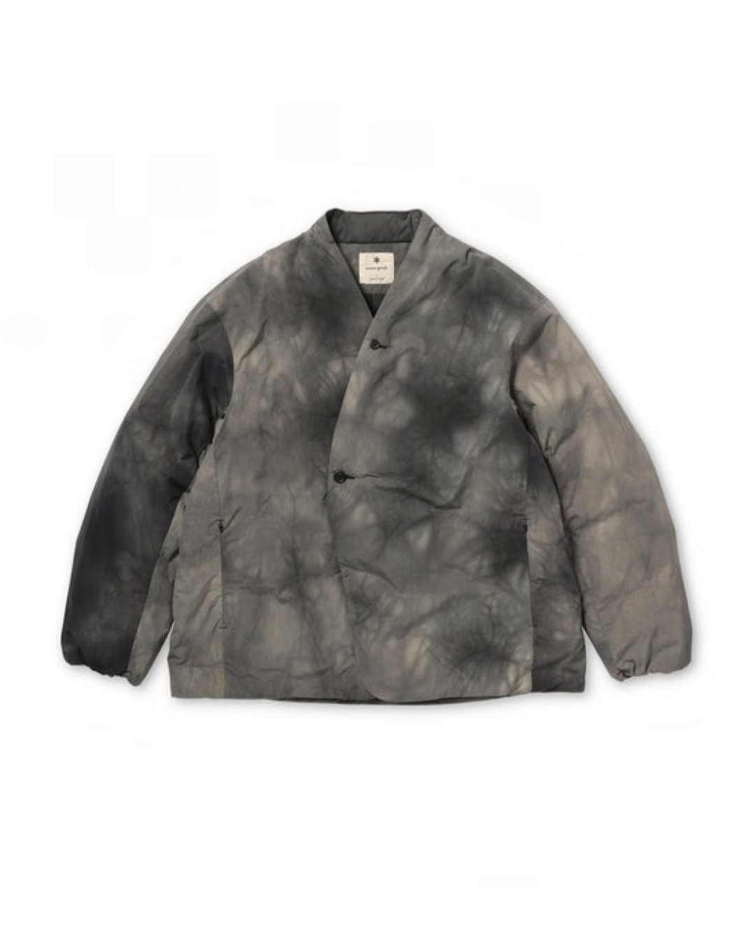 Doudoune Merci Paris Snow Peak en nylon gris charbon avec motif shibori marbré unique et fermeture boutonnée