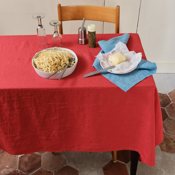 Nappe en lin lavé - Rouge Vermillon