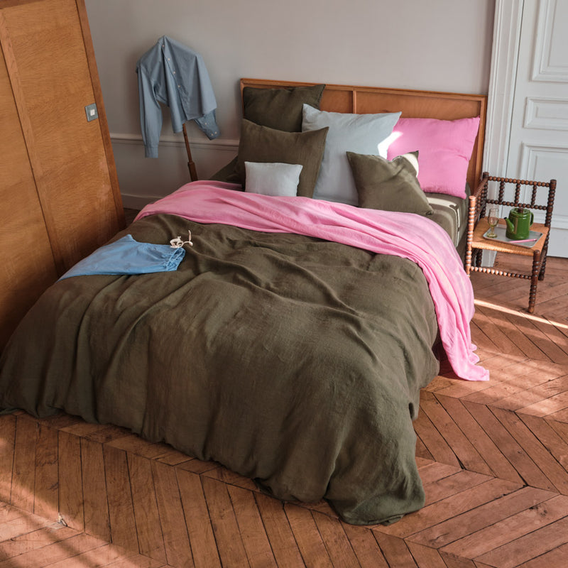 Housse de couette en lin lavé - Vert Oxyde