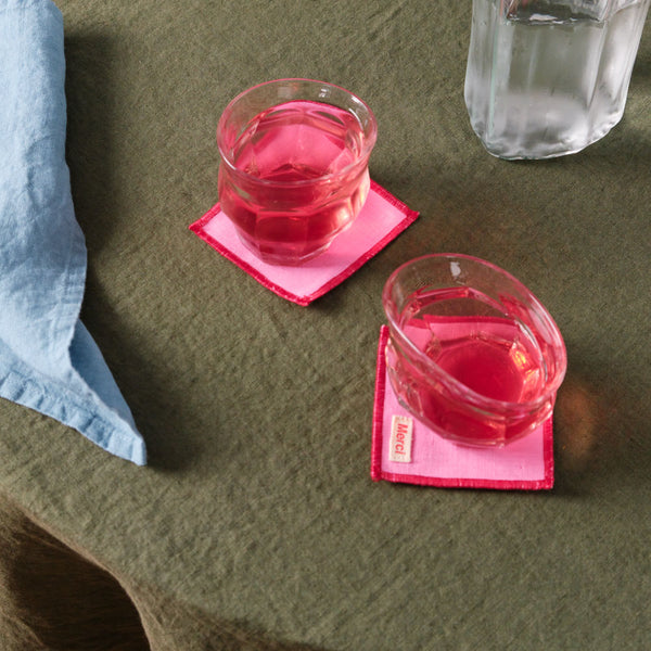 Ensemble de 6 dessous de verre en lin lavé - Rose Garance