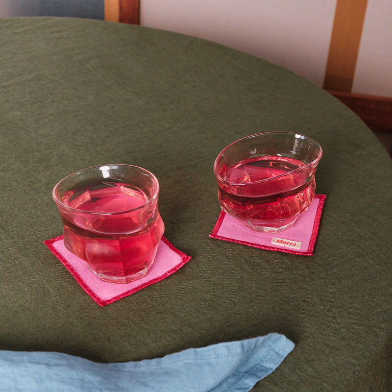 Ensemble de 6 dessous de verre en lin lavé - Rose Garance