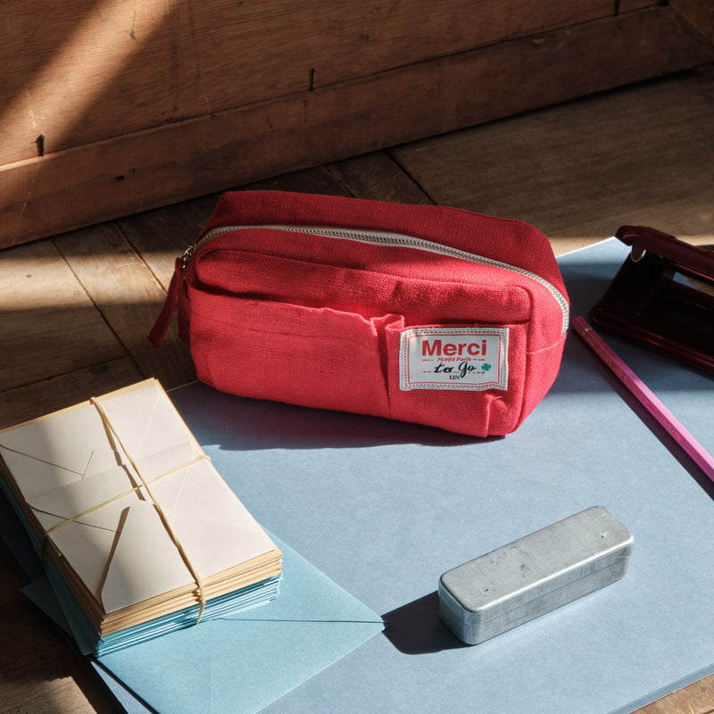 Merci - Trousse en lin lavé - Rouge Vermillon