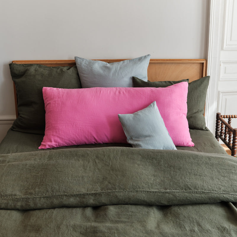Coussin rectangle en lin lavé - Rose Garance