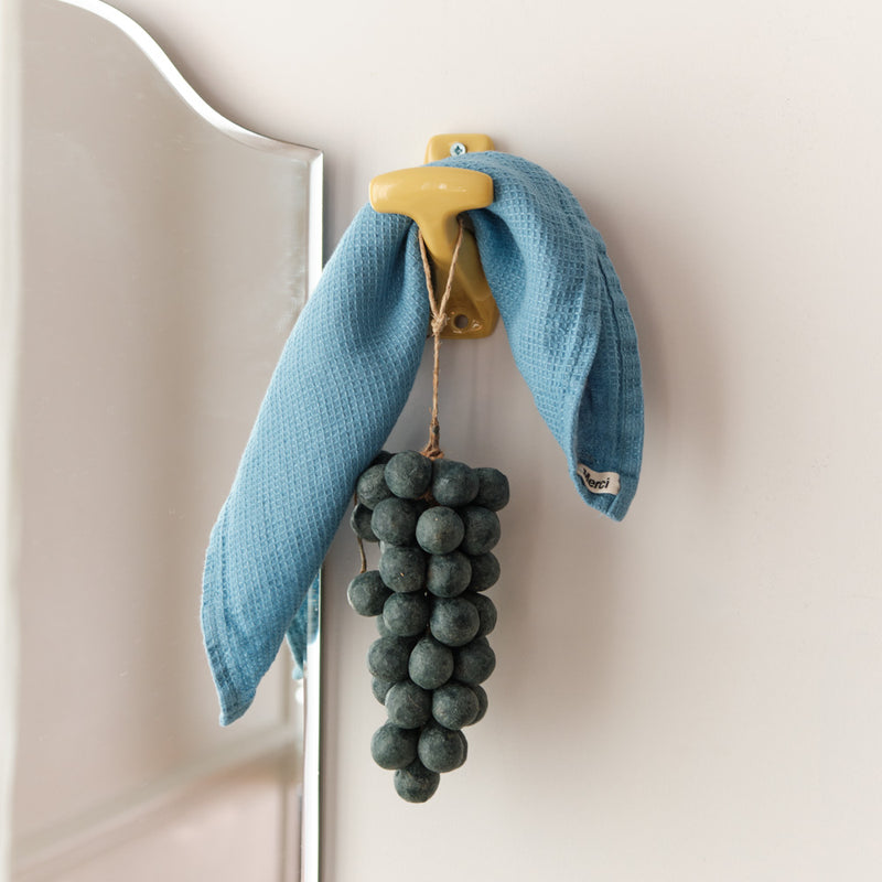 Serviette de bain invité en lin - Nid d'abeille - Bleu Primaire