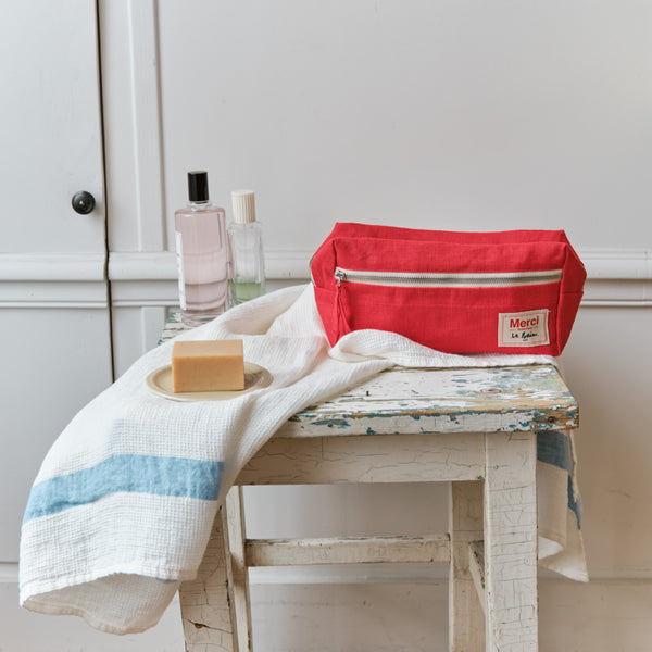 Trousse de toilette en lin lavé - Rouge Vermillon
