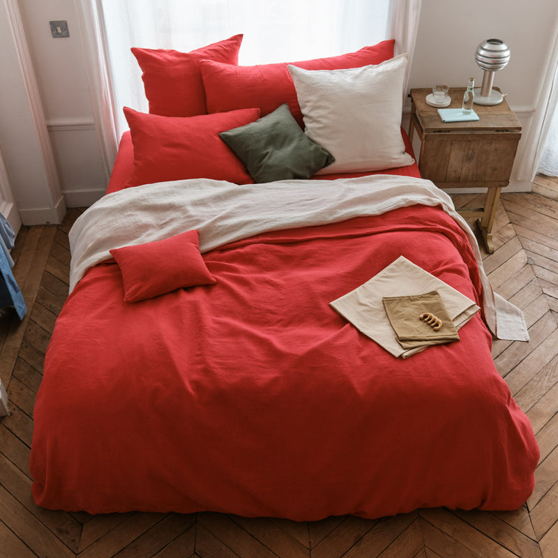 Housse de couette en lin lavé - Rouge Vermillon