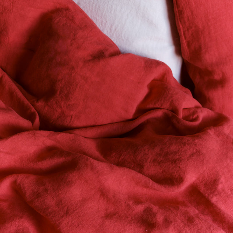 Housse de couette en lin lavé - Rouge Vermillon