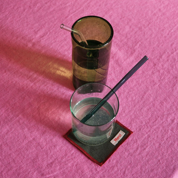 Ensemble de 6 dessous de verre en lin lavé - Vert Oxyde