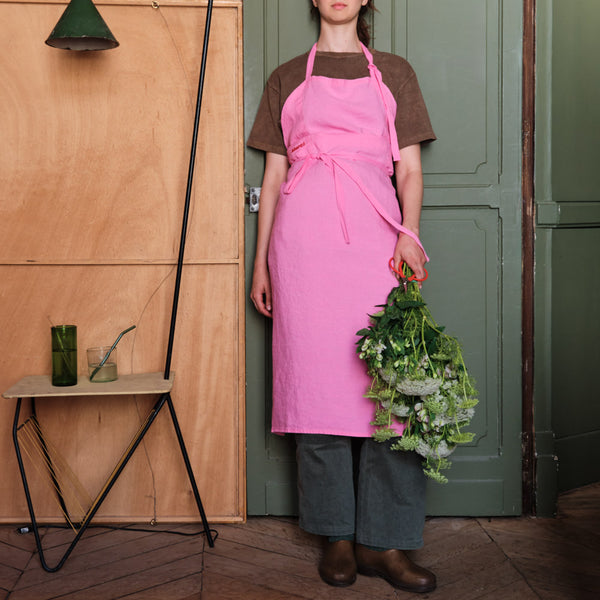 Tablier en lin lavé - Rose Garance