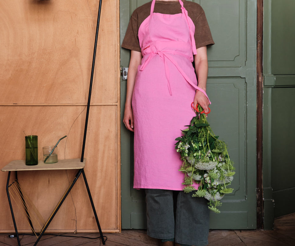 pink apron dress Linen-Blend Apron Mini Dress