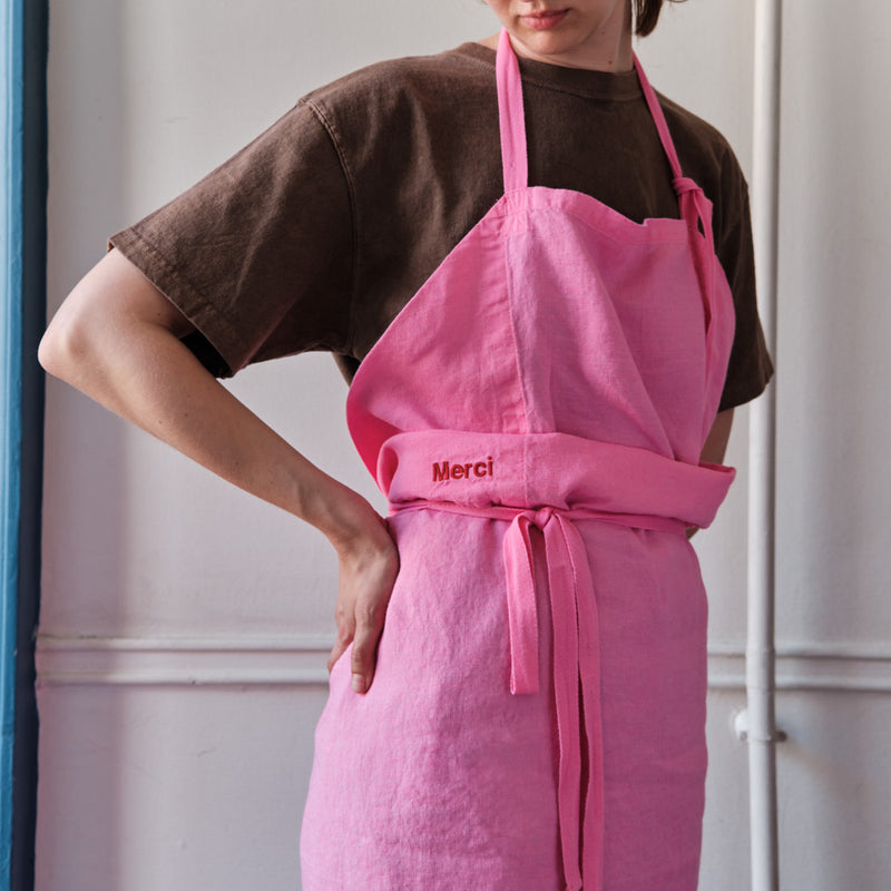 Tablier en lin lavé - Rose Garance