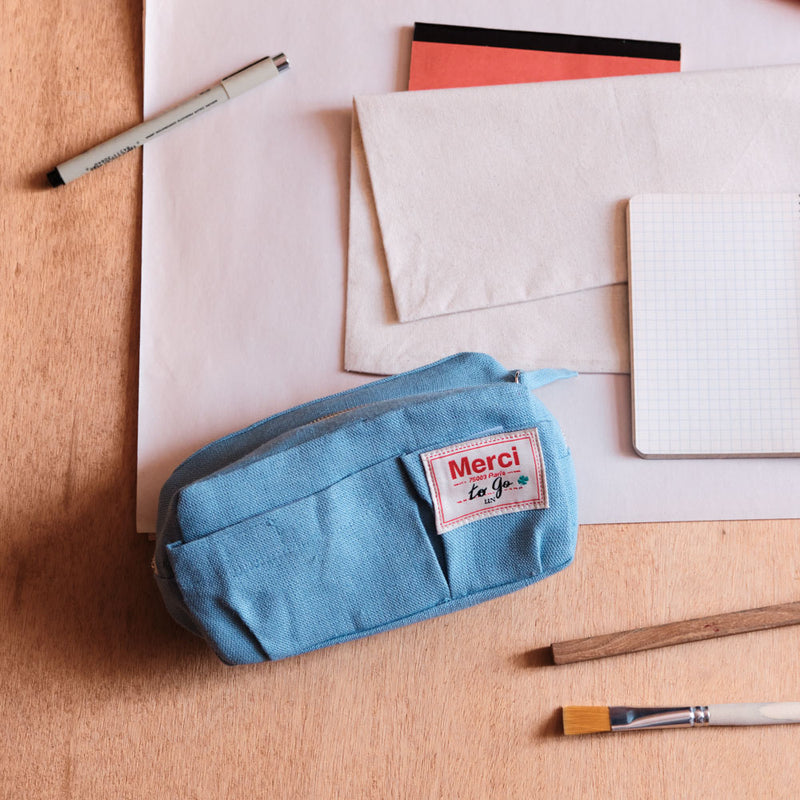 Merci - Trousse en lin lavé - Bleu Primaire