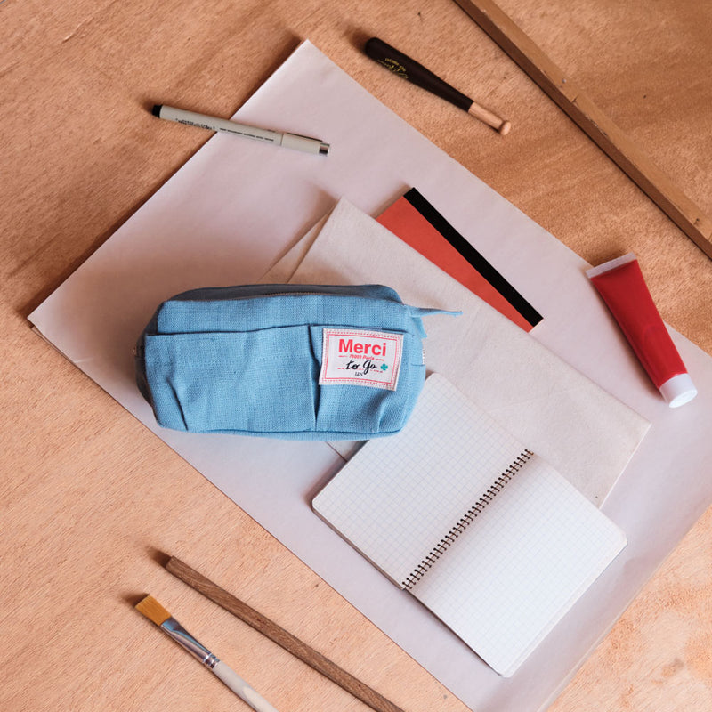 Merci - Trousse en lin lavé - Bleu Primaire
