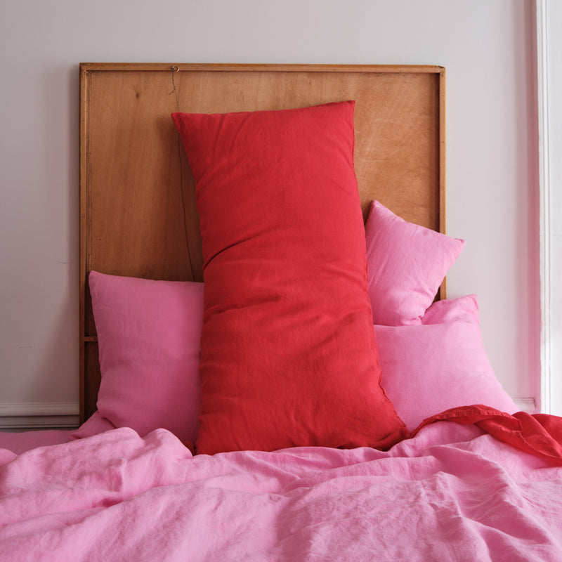 Coussin rectangle en lin lavé - Rouge Vermillon