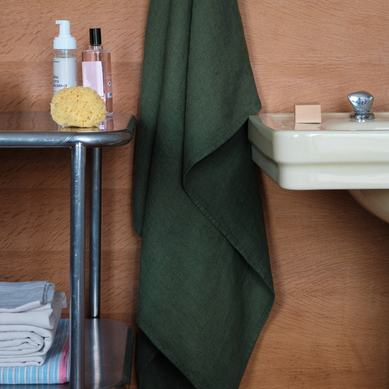 Serviette de bain en lin - Nid d'abeille - Vert Oxyde