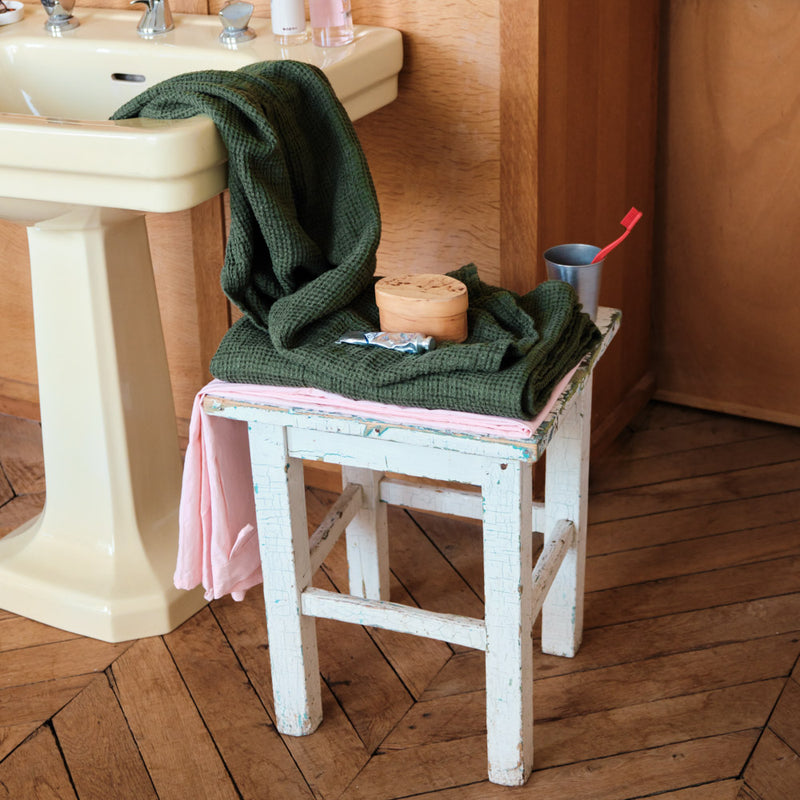 Serviette de bain en lin - Waffle - Vert Oxyde