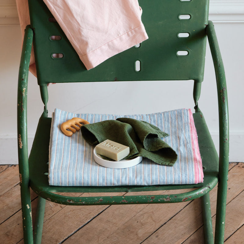 Serviette de bain invité en lin - Nid d'abeille - Vert Oxyde