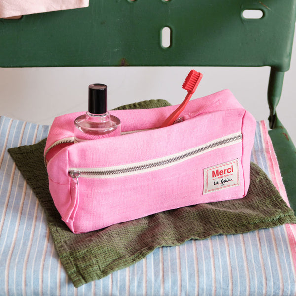 Trousse de toilette en lin lavé - Rose Garance