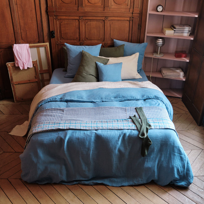 Housse de couette en lin lavé - Bleu Primaire