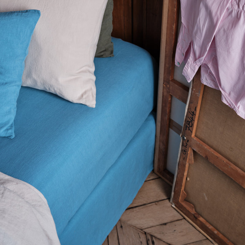 Drap-housse en lin lavé - Bleu Primaire