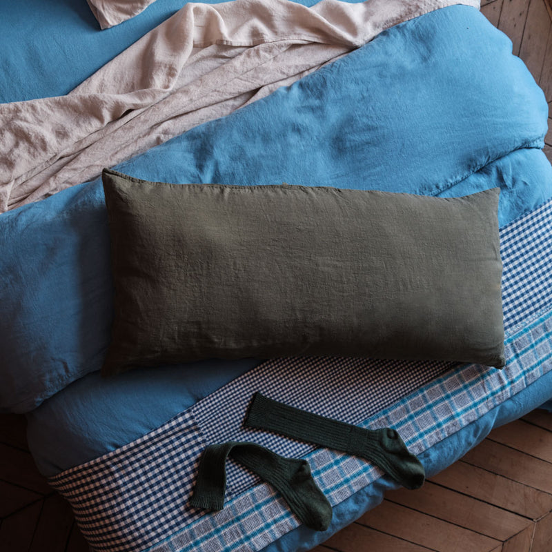 Coussin rectangle en lin lavé - Vert Oxyde