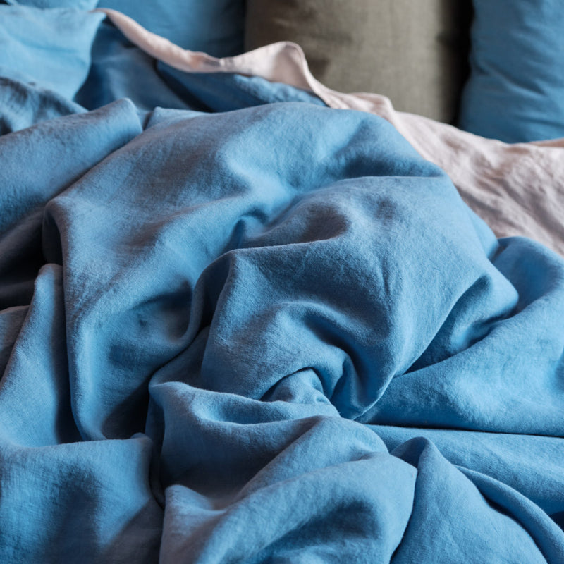 Housse de couette en lin lavé - Bleu Primaire