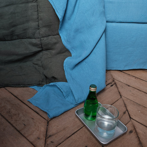 Drap plat en lin lavé - Bleu Primaire