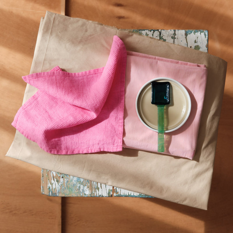 Serviette de bain invité en lin - Nid d'abeille - Rose Garance