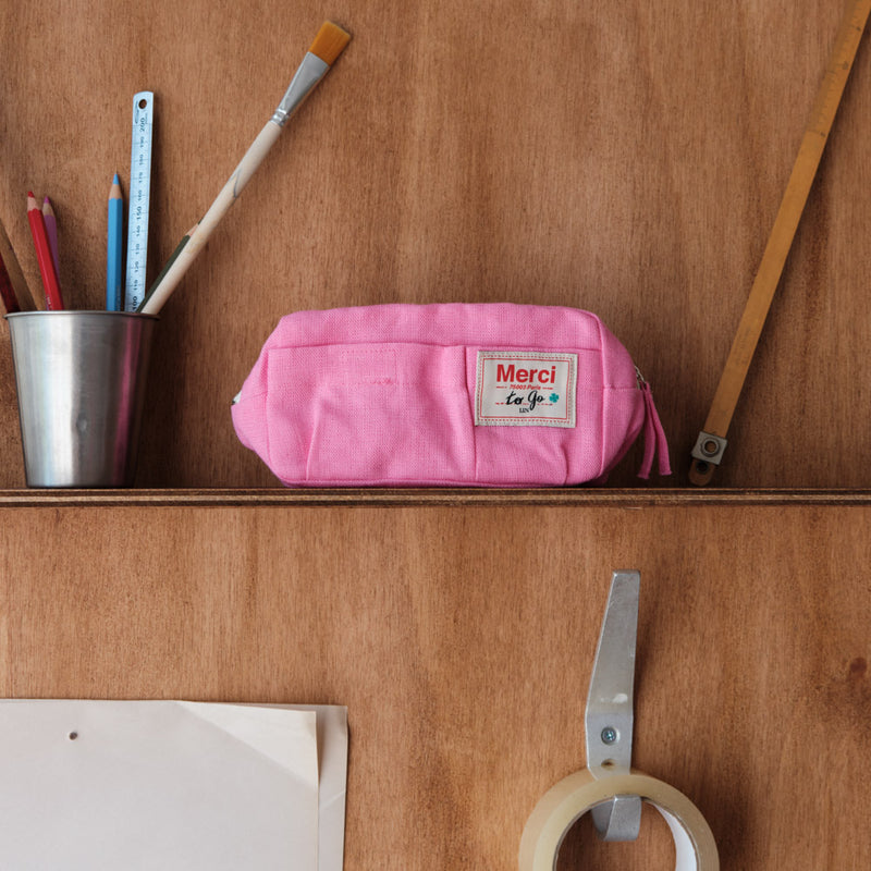 Merci - Trousse en lin lavé - Rose Garance