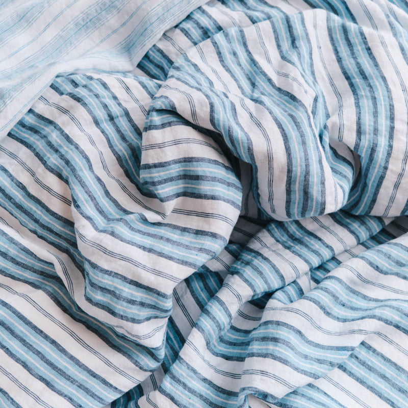 Housse de couette en lin lavé - Rayures Palette Bleu Primaire