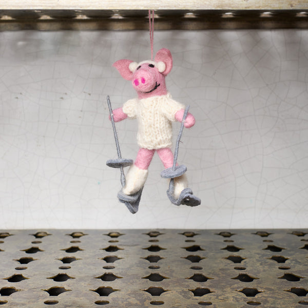 Ornement tissé - Cochon skieur