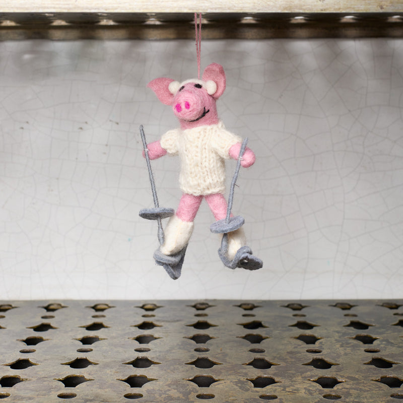 Ornement tissé - Cochon skieur