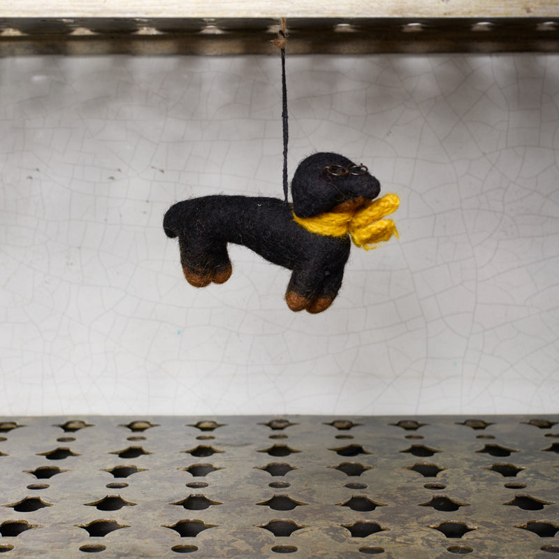 Ornement tissé - Teckel avec écharpe