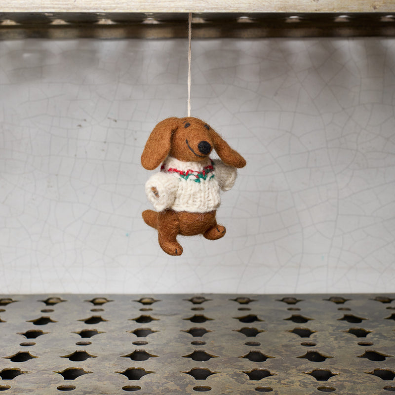 Ornement tissé à la main - Teckel pull de Noël