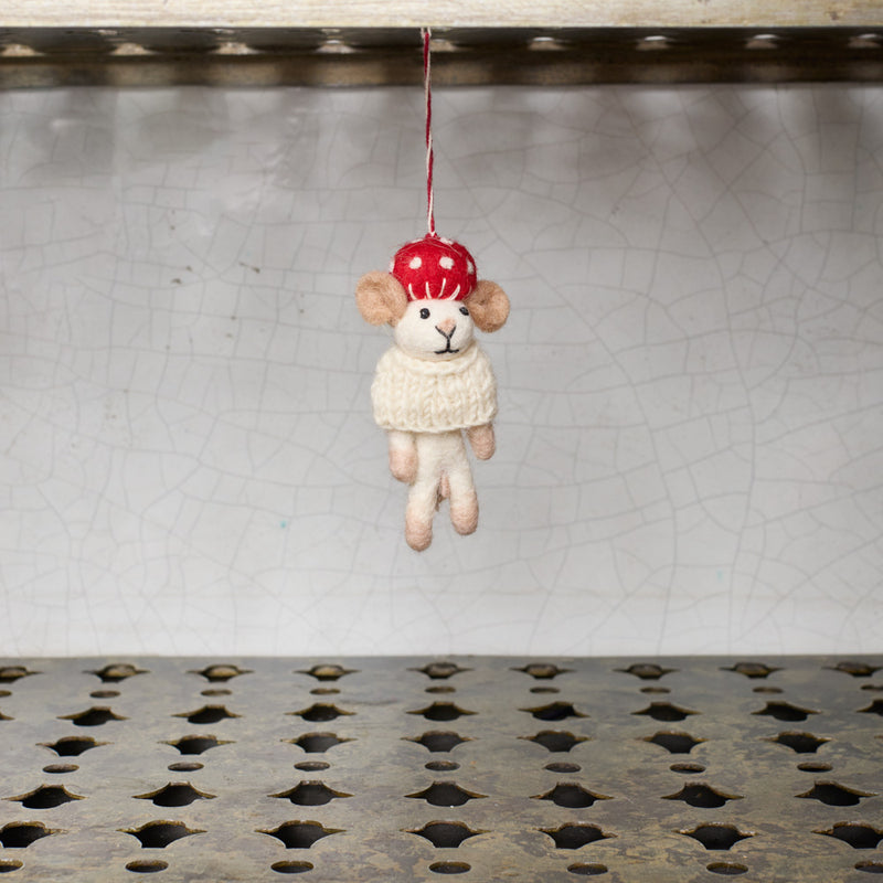 Ornement tissé à la main - Souris champignon