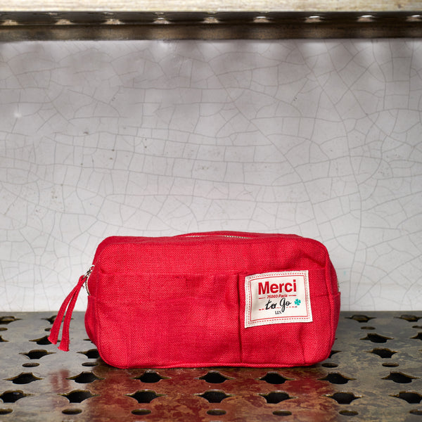 Merci - Trousse en lin lavé - Rouge Vermillon