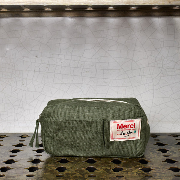 Merci - Trousse en lin lavé - Vert Oxyde