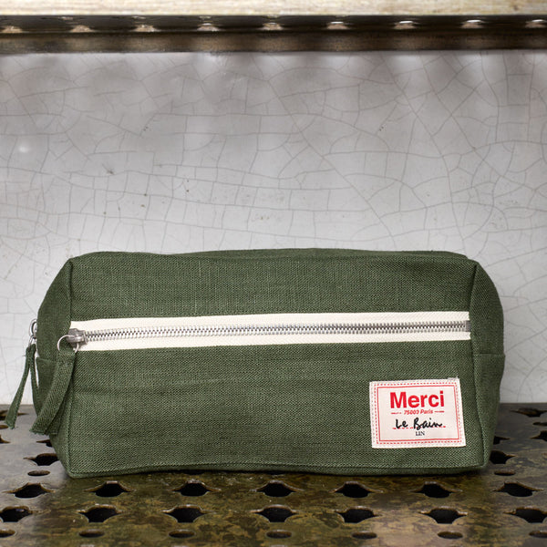 Trousse de toilette en lin lavé - Vert Oxyde