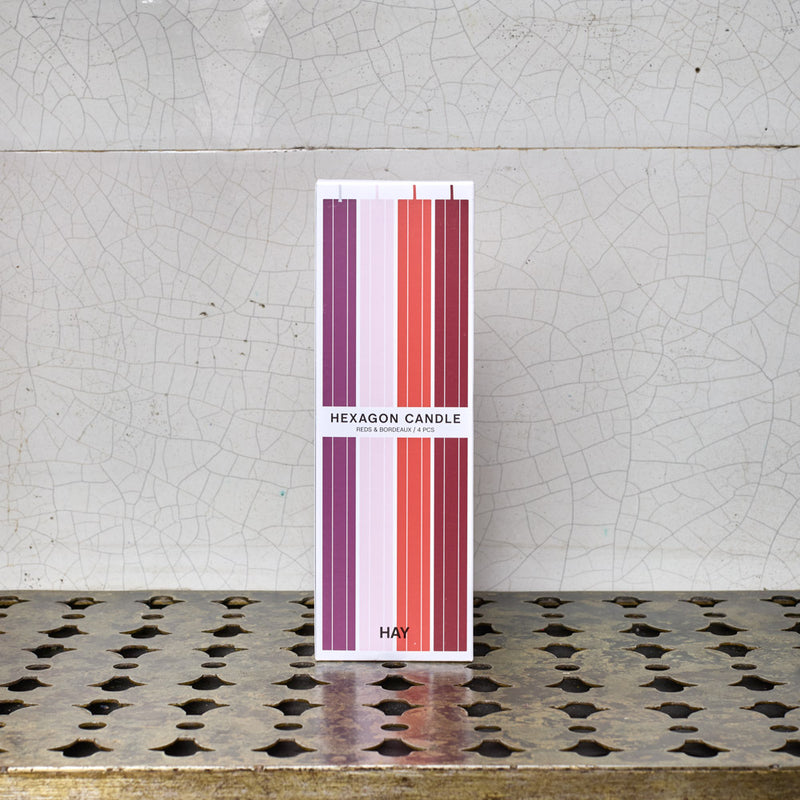 Lot 4 bougies héxagone - Rouges et bordeaux