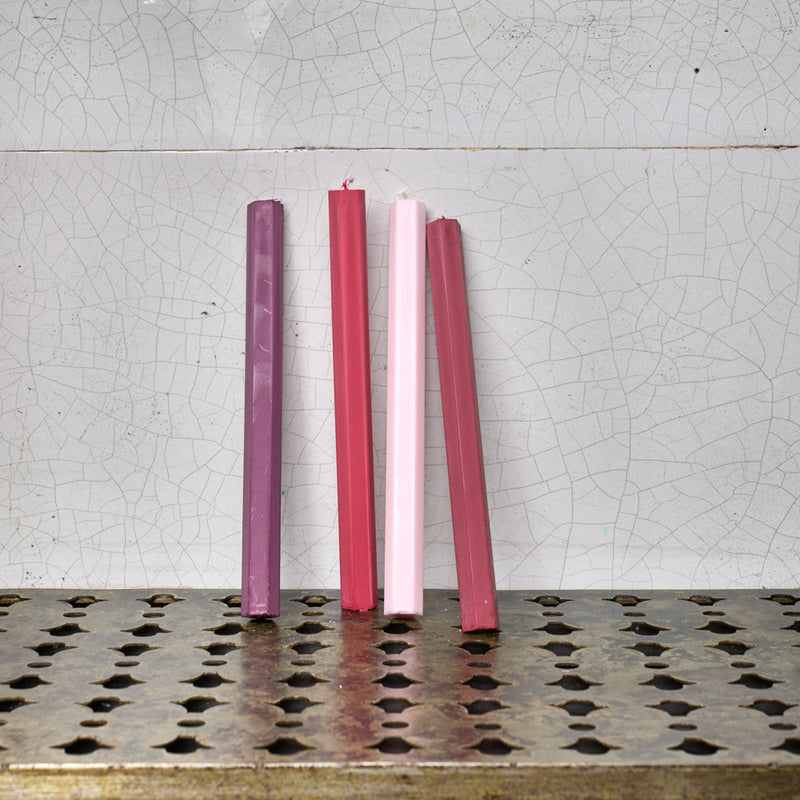 Lot 4 bougies héxagone - Rouges et bordeaux