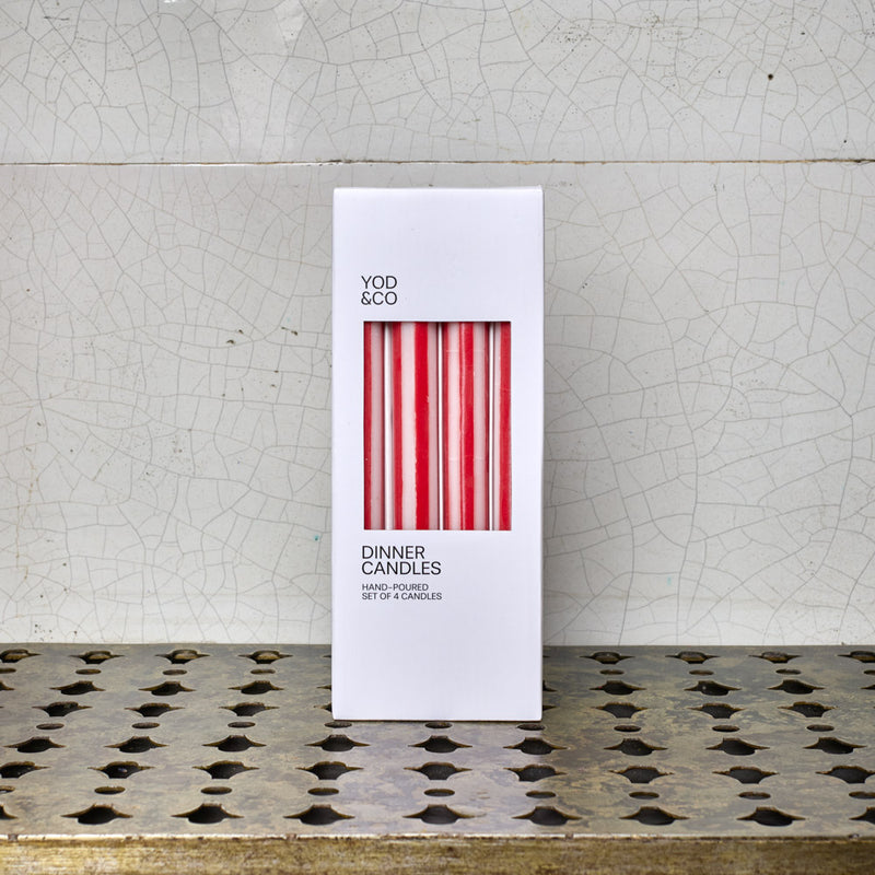 Lot de 4 bougies rayées - Rouge