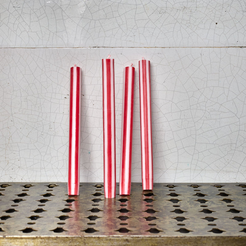 Lot de 4 bougies rayées - Rouge