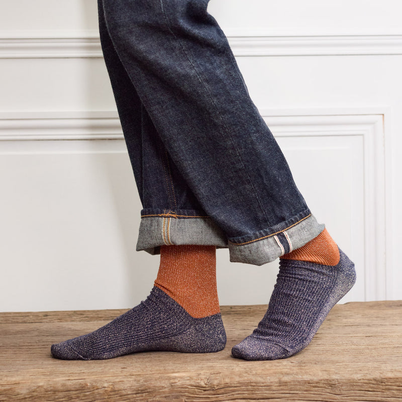 Merci - Chaussettes Ludo - Orange & Marine