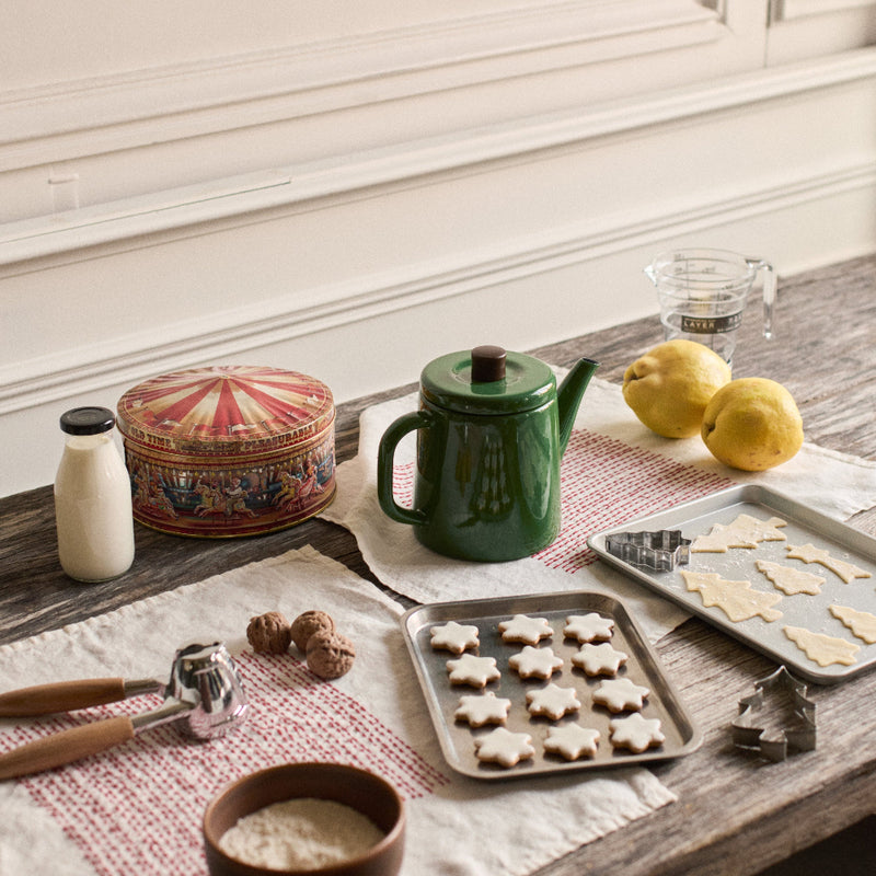Serviette de table en lin lavé - Brodée Rouge Vermillon - Édition Noël