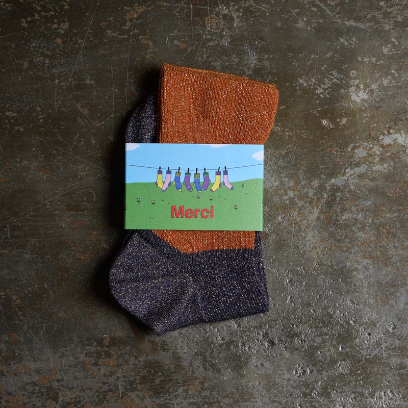 Merci - Chaussettes Ludo - Orange & Marine