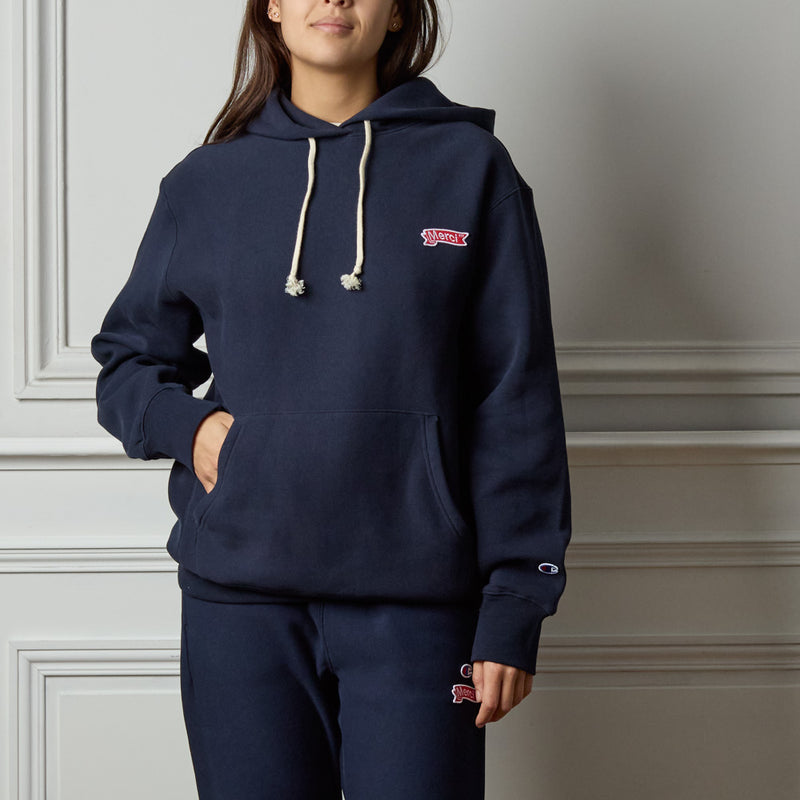 Merci x Champion - Sweat à Capuche Merci Patch - Navy